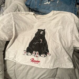 Vintage looking rainier bear beer crop top